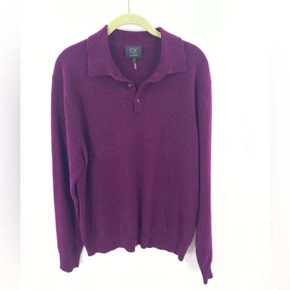 Qi Cashmere Sweater Mens L Purple Button Henley Collar Long Sleeve Pullover - Picture 9 of 9